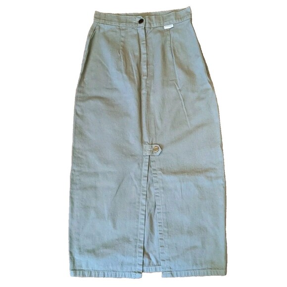 Bongo Dresses & Skirts - Vtg BONGO Denim Midi A-Line Pleated Pencil Skirt Jnr Sz 5 90s Y2K Preppy Western